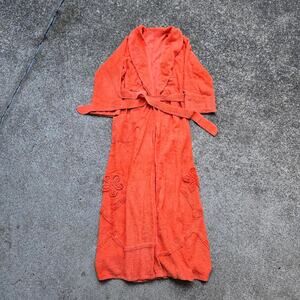 Vtg 80s 90s CANYON GROUP Style Tonal Floral Applique Vibrant Chenille Bathrobe